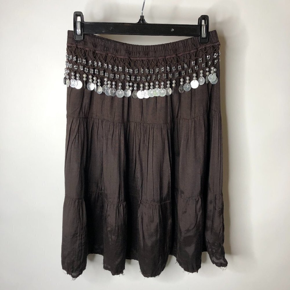 ROCK & ROSE Belly Dancing Chocolate Brown Gypsy Boho Hippie Swing Tiered Skirt